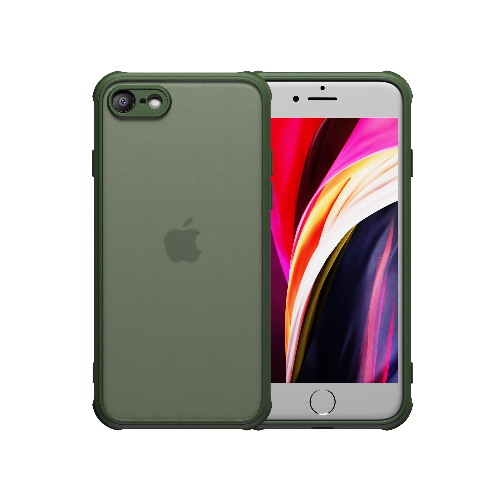 HAOFULAI 対応 iPhone se ケース SE3 SE2 7 8 用 マット感 半透明 耐衝撃 滑り止め 指紋防止 米軍MIL規格 ストラップホール付き ワイヤレス充電対応 スマホケース 4.7 インチ(グリーン, iPhone SE3/SE2/8/7)