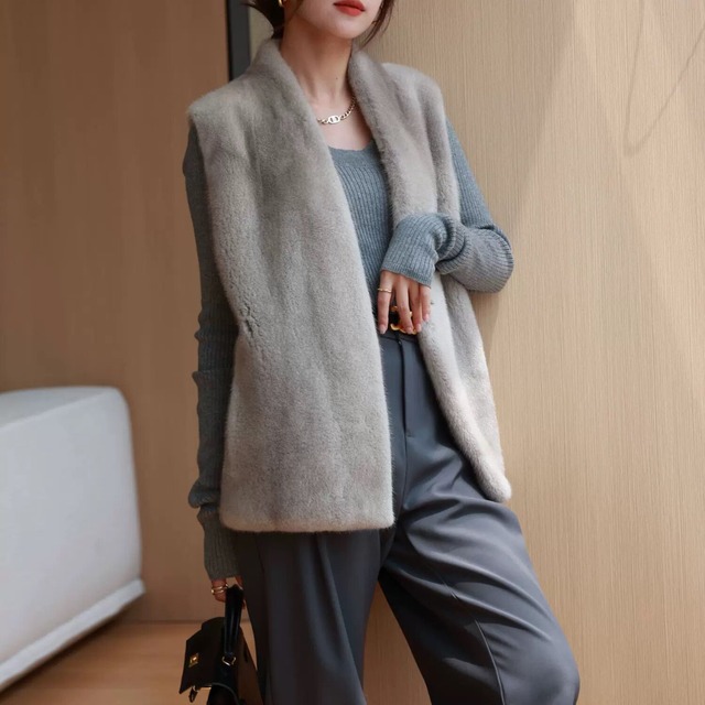 オープンフロント ヒップ丈 フェイクファー ジレ K1190