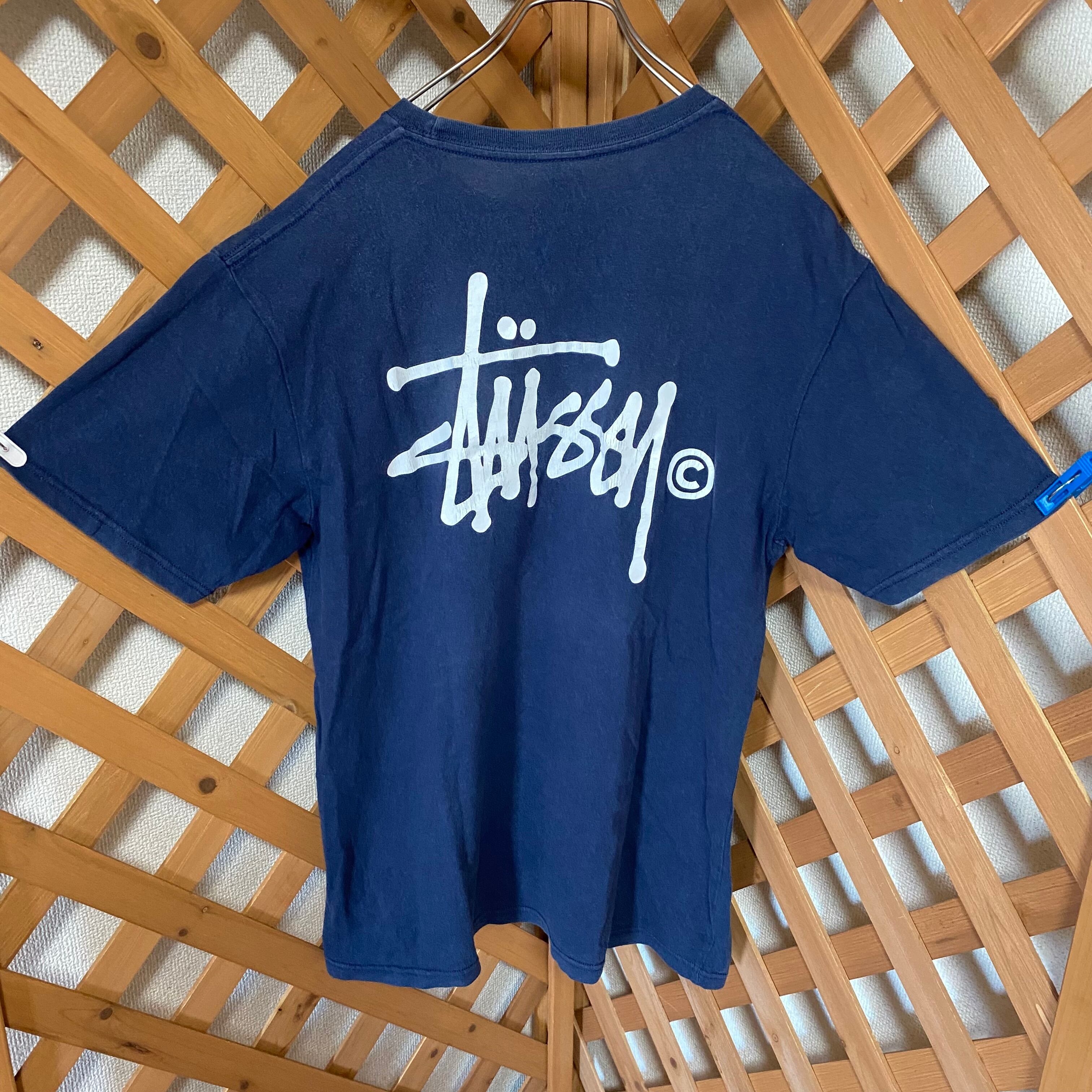STUSSY ステューシー ビックロゴ tシャツ ネイビー ペイント 古着