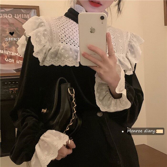 ベルベットシャツ スタンダードスプリングウィンターショートブラックトップス ロング レトロ 春物 冬物 モンロー66089004012