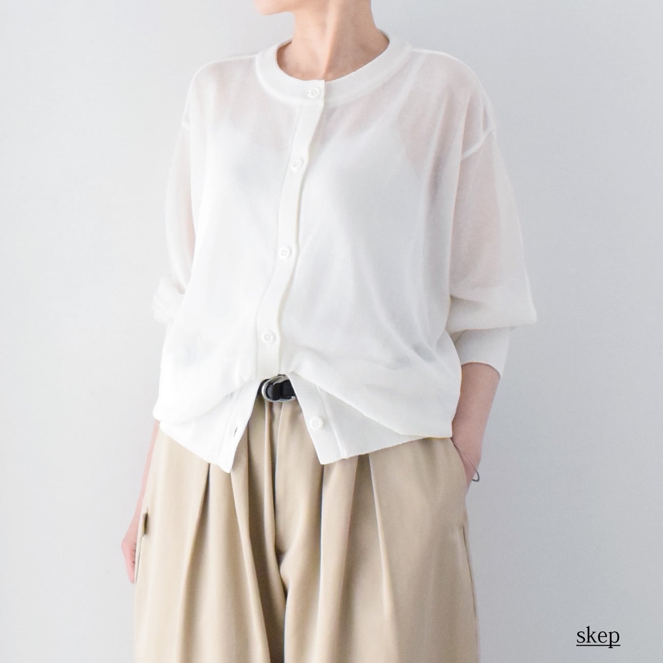 丸首シアーカーディガン：白［CA59LSWH］ | skep-online shop
