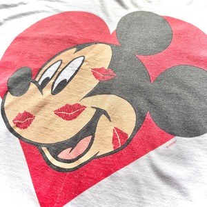 90's  MICKEY UNLIMITED 〝KISS MARK MICKEY〟INK Print T-Shirt  / Size LARGE - MADE IN MEXICO -