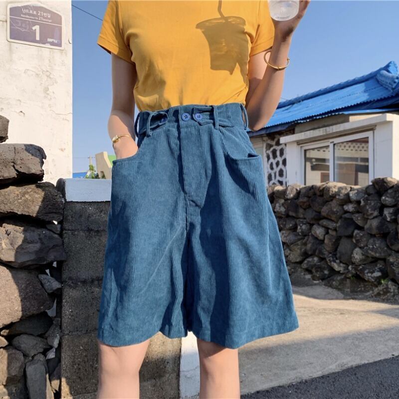サマーハイウェストウェストカジュアルショーツ レッドパンツ ルーズコーデュロイ 夏物 ブルマー YY-ファッション86575987707