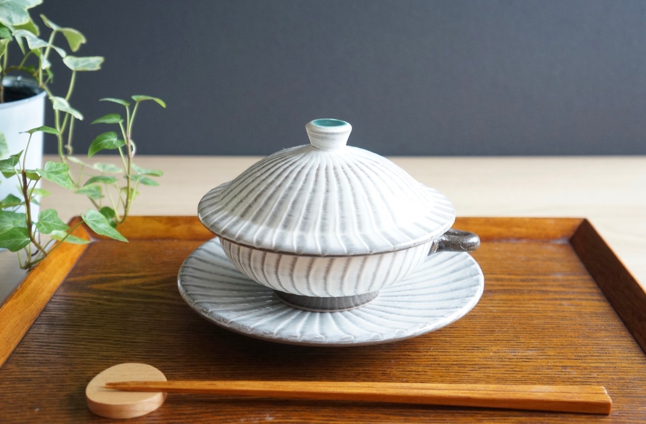 小石原焼　早川窯元　ココットソーサー　刷毛目　① 【8-289】