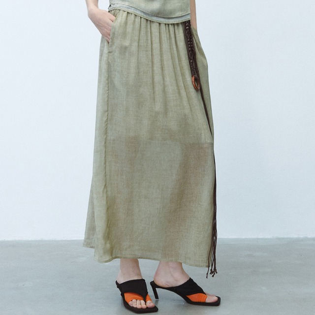 Rope drawstring with shell beads slit skirt   G779【セットアップ対応】