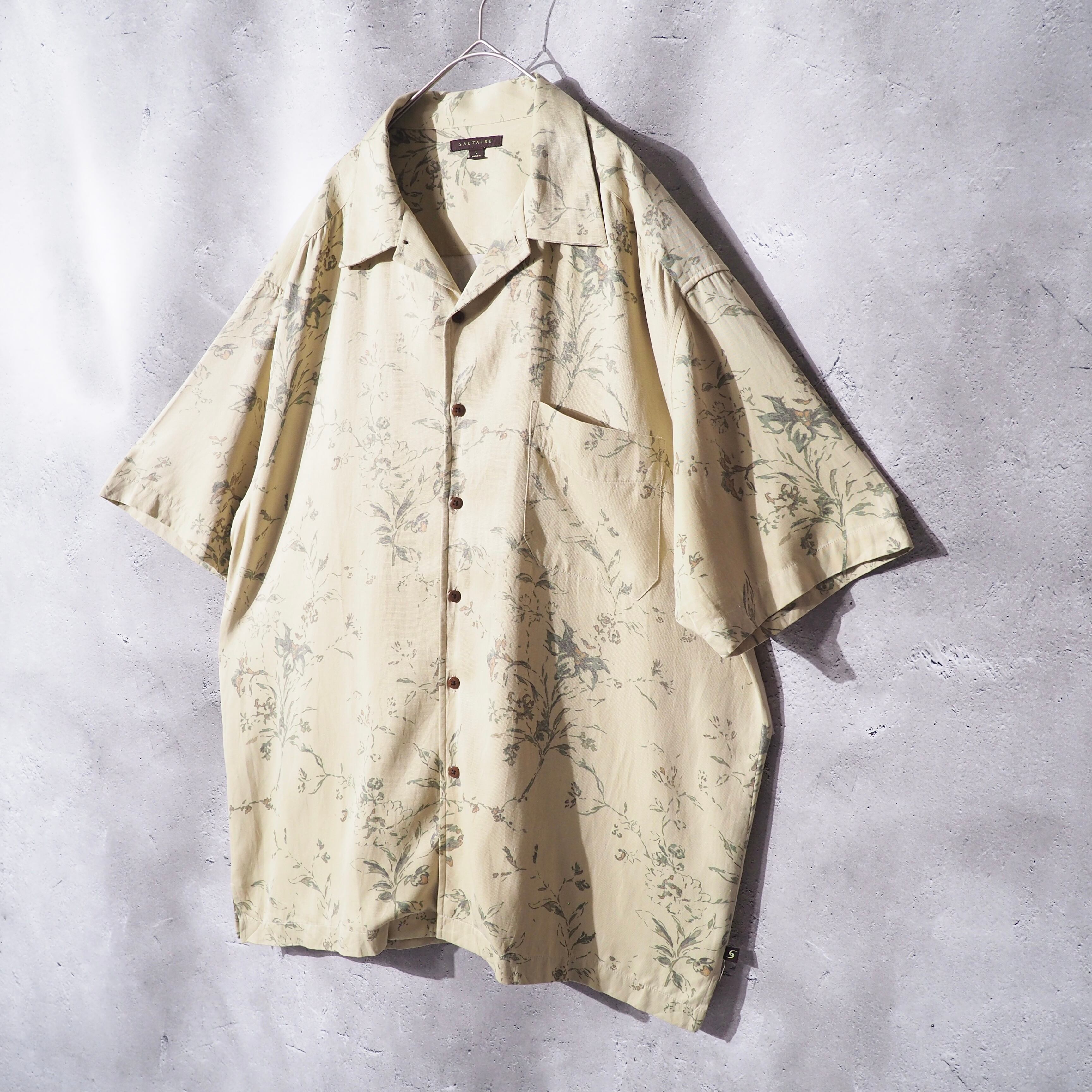Beautiful fleeting Flower × Silk mix Open collar SS shirt