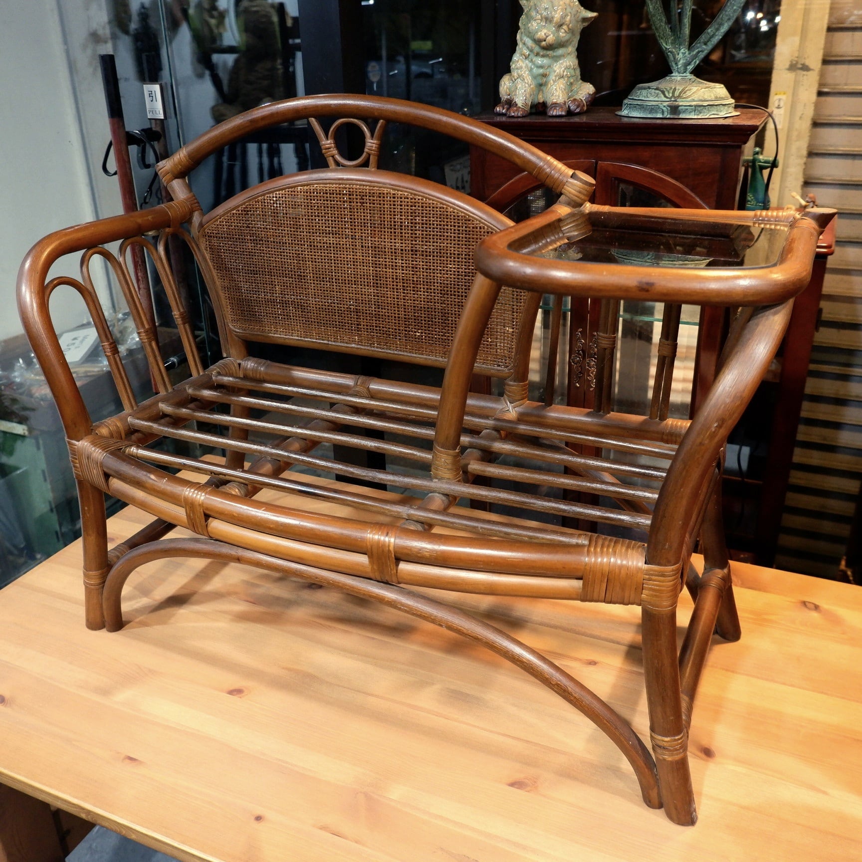 ヴィンテージ家具 コイズミ ラタン 藤のテレフォンベンチ 椅子 チェア  