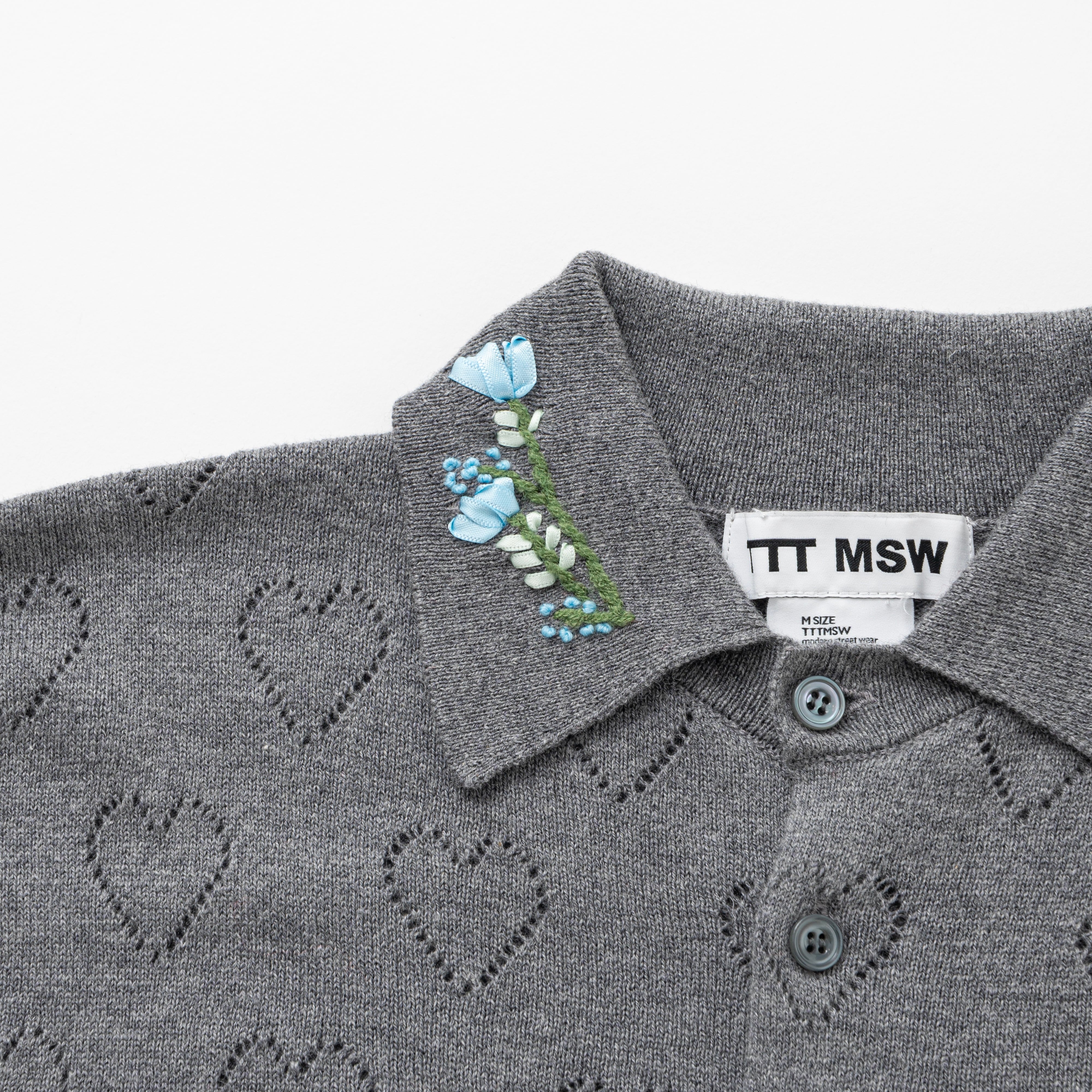 Flower embroidery knit shirt（GREY） | TTTMSW