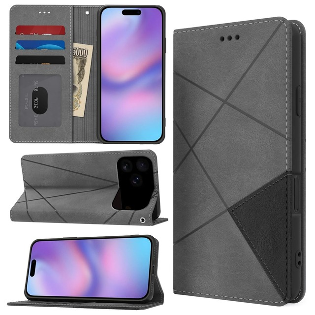 caiyunnlai iPhone 17 Pro Max 用 ケース 手帳型 財布型 耐衝撃 いphone 17 ProMax 対応 スマホケース カード収納 横置き機能 あいふおん17promax 対応 携帯カバー 横置きスタンド機能付 ラップホール付き マグネット内蔵 擦り傷防止 肌感レザー 防水 耐摩擦 ファッション (グレー)