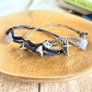 つけっぱなし ブレスレット ミサンガ ペア 水に強い 金属アレルギー配慮 ステンレス 天然石 紐 シルバー ゴールド 切れにくい 足首 アンクレット おしゃれ 母の日