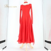 社交ダンス 衣装 スタンダード ドレス ワンピース パーティドレス レッド系 赤 チョーカー prima boutique プリマブティック フロート 長袖 社交ダンスドレス フロート付き ドレスワンピース パーティ用 ドレス 赤色 伸縮性 大人用 フリル デザイン 体型カバー おしゃれ イベント用 モダンダンス用 女性用 ダンス衣装 競技用ドレス 格安 ドレスアップ 着心地抜群