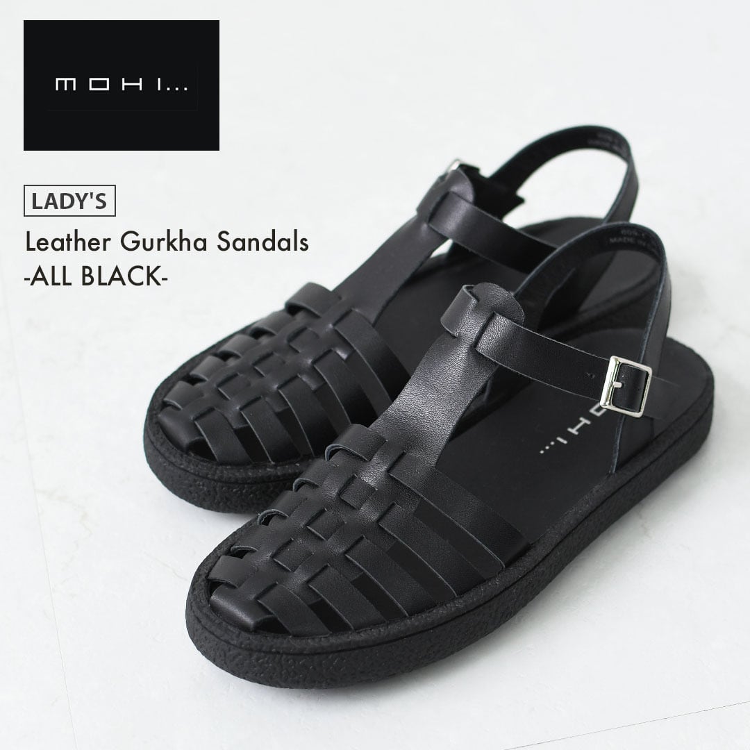 MOHI [モヒ]レザーグルカサンダル -ALL BLACK- [GU2-609-1bk] 編み込み