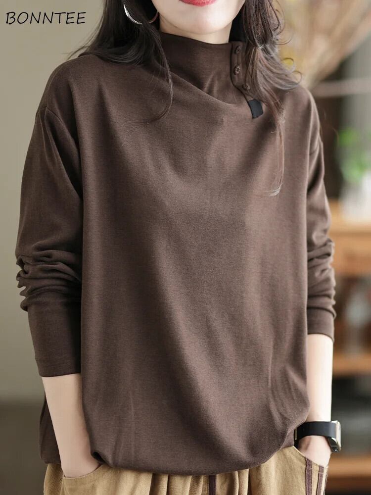 【新作】【送料無料】 Tシャツ女性ベーシック秋レジャータートルネックオールマッチソリッド快適エレガントシンプルクラシックデザインファッションレディースデイリー 0248853992724