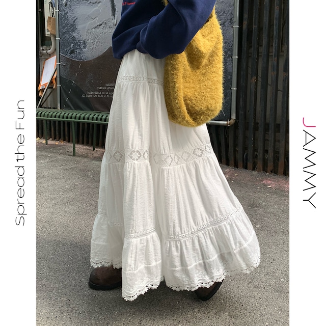tiered lace long skirt J00002