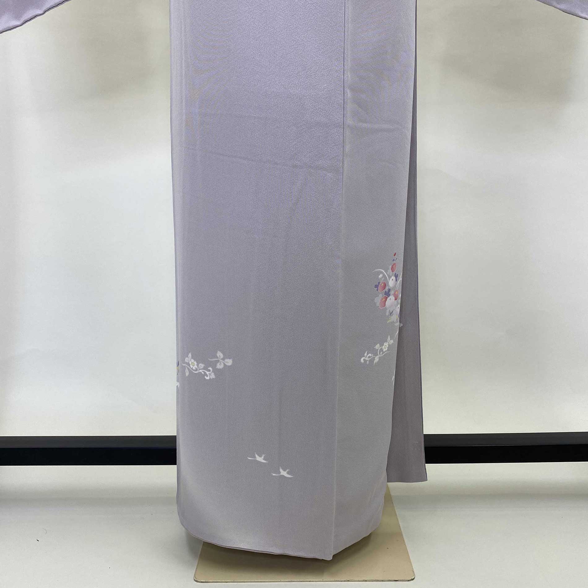 訪問着 中古 古典柄 花柄 グレー 松 梅 椿 裄65.5cm 身丈162cm 結婚式