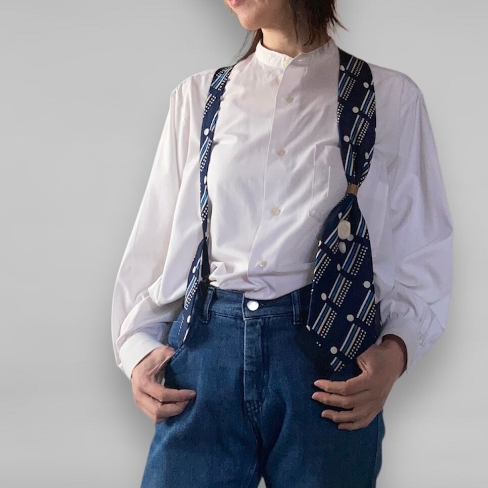 ZOZOTTE ネクタイリメイクサスペンダー/ネイビー系ドット柄