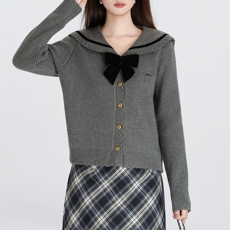 ribbon sailor-collar knit cardigan m1341