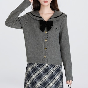 ribbon sailor-collar knit cardigan m1341