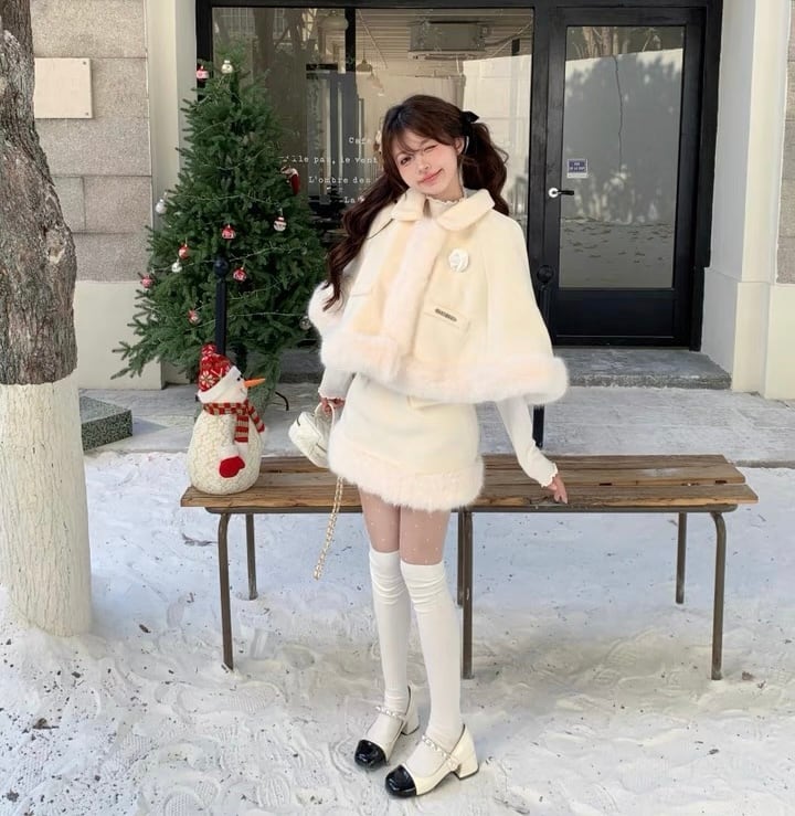 再販♡カメリア付きファーケープセットアップ | selectshop.selepuu