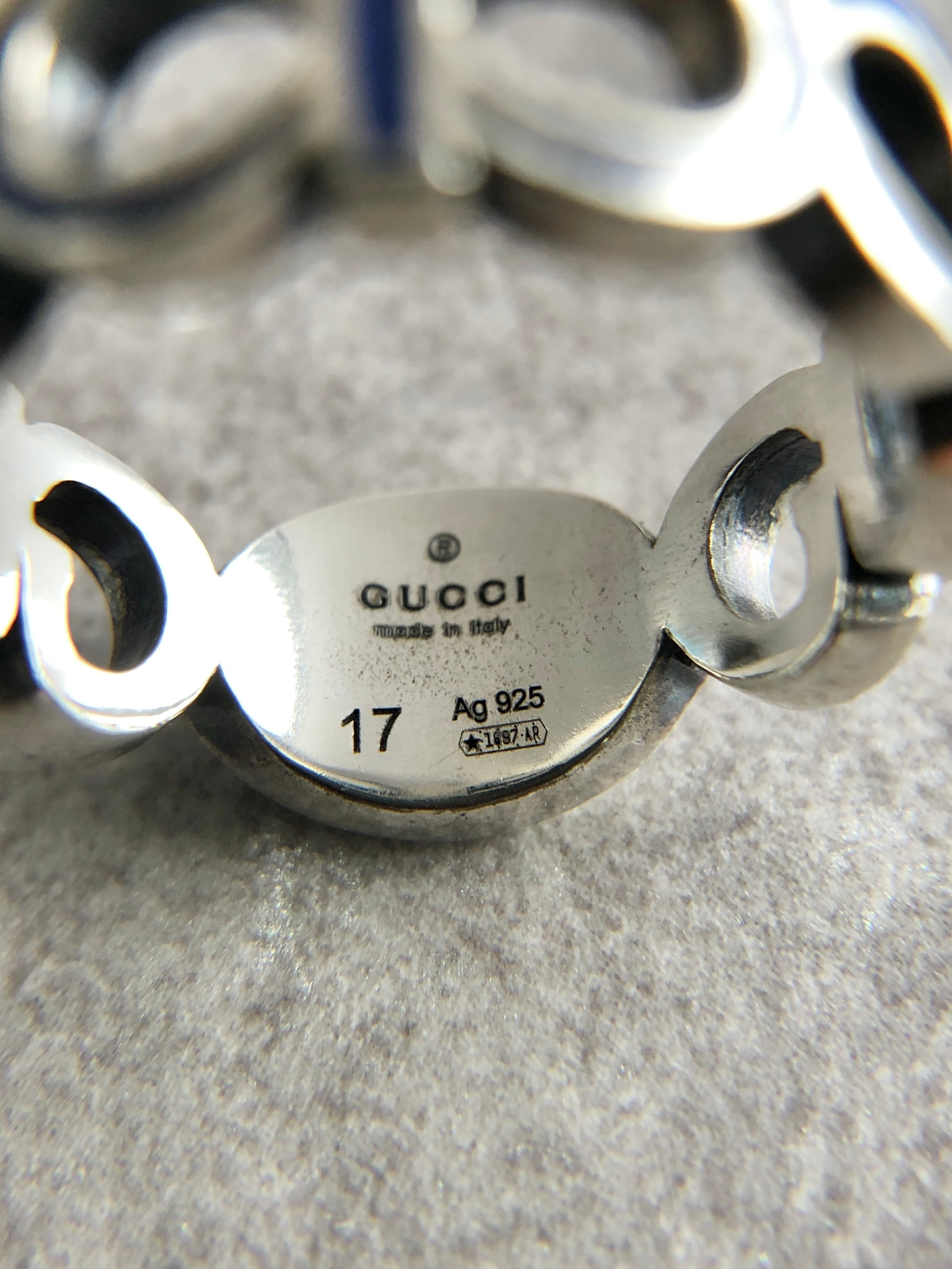 GUCCI グッチ 指輪 ブルー×シルバー ロッキングG 925 ロゴ リング