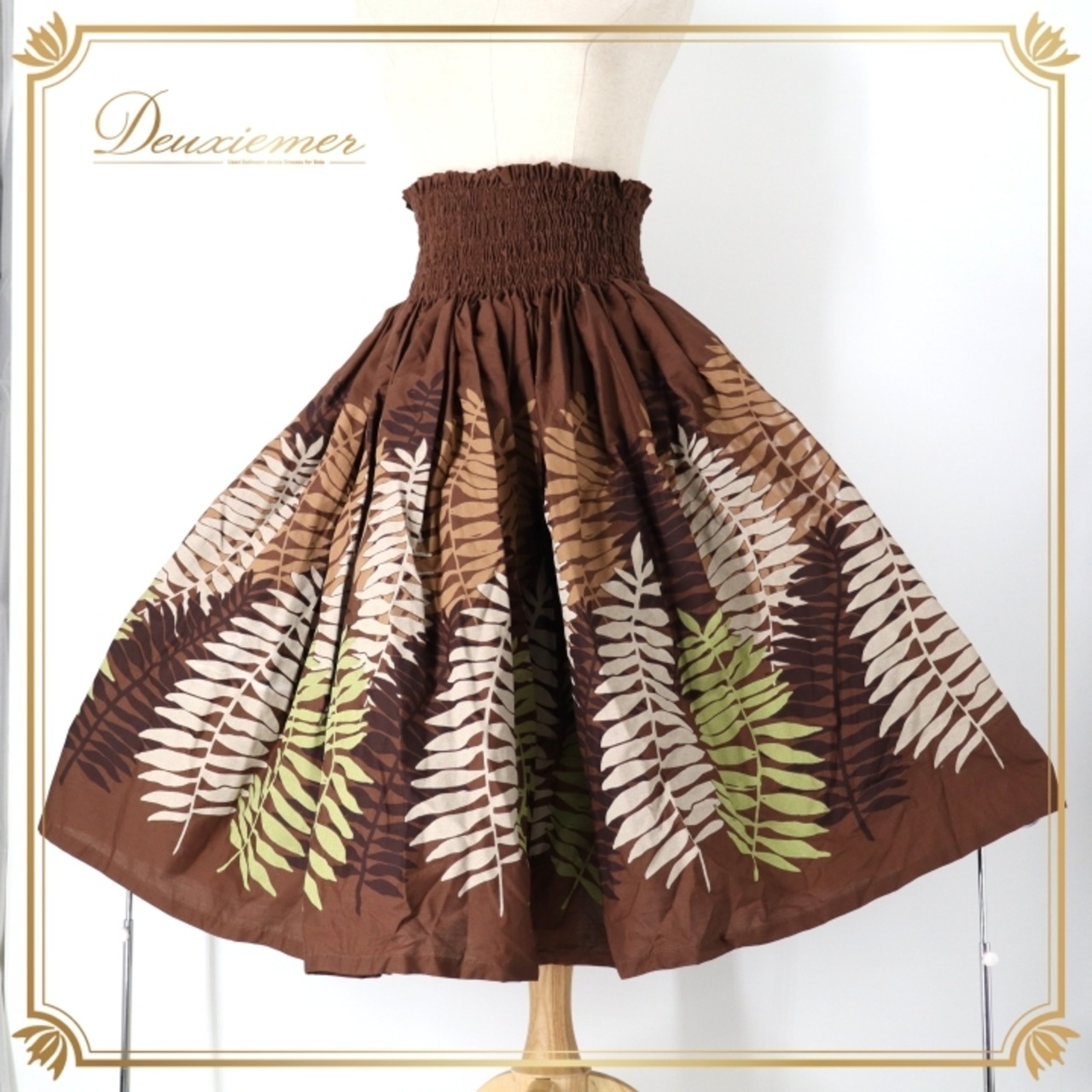 フラダンス 衣装 パウスカート ブラウン系 ハレクアイレア 日本製 植物柄 ハワイアンプリント シングル スカート フレア 軽やか かわいい おしゃれ 上品 大人っぽい アロハ フラ ダンス レッスン 練習 ホワイト系 グリーン系 茶 白 黄緑 フラダンス 衣装 おしゃれ スカート モダン 軽量 カジュアル 踊り