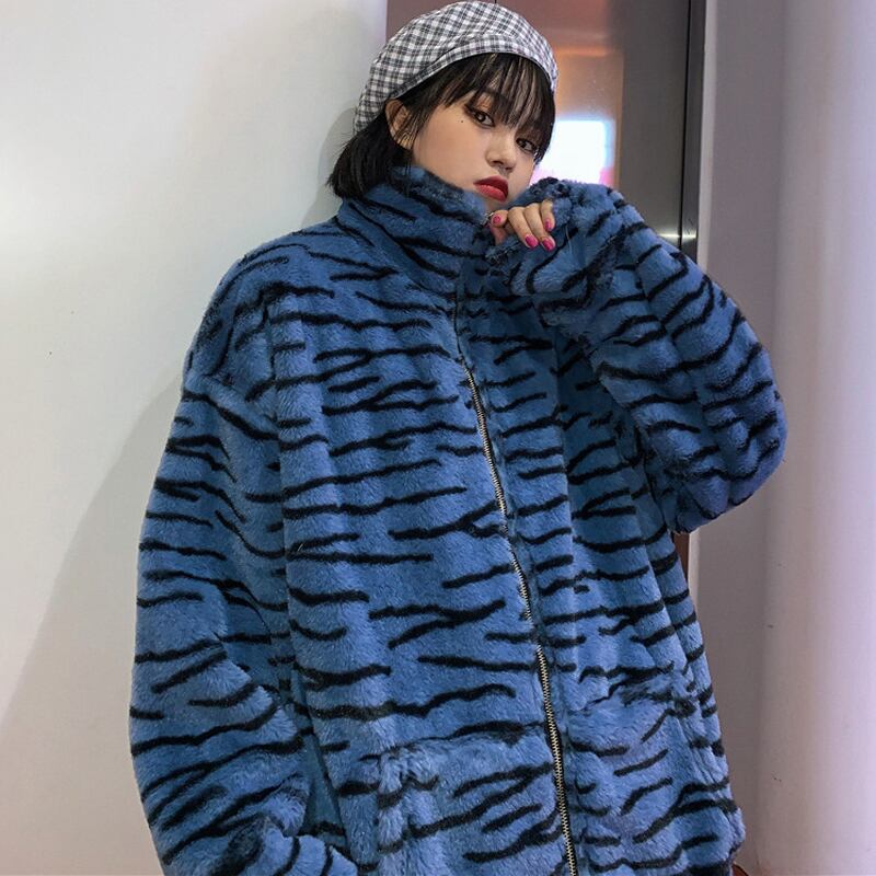 2color アウター コート coat ファー 男女兼用 カップル服 ゆったり 厚て 暖か M L ブルー イエロー | elegant  powered by BASE