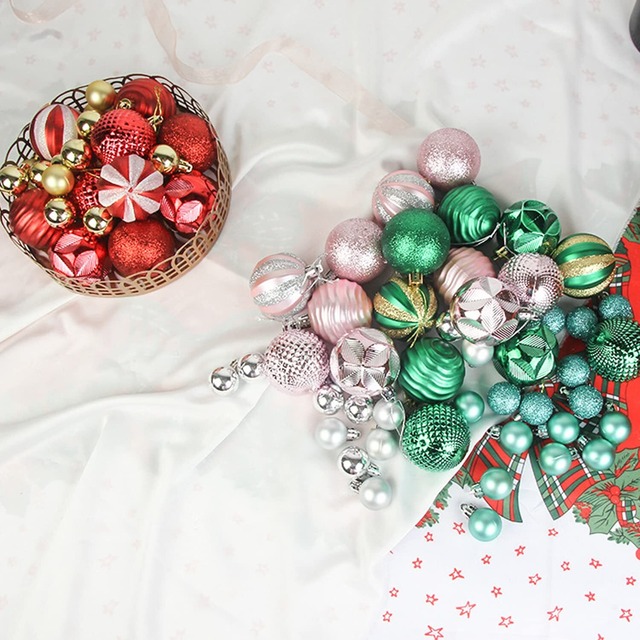 クリスマス ツリー オーナメント 直径3cm/6cm 7種類 豪華 26個 飾りセット クリスマスボール 飾り付け 可愛い おしゃれ キラキラ オーナメントボール デコレーション 部屋 店舗 パーティー 装飾 新年 家庭飾り用 北欧風 (ピンク+シルバー)