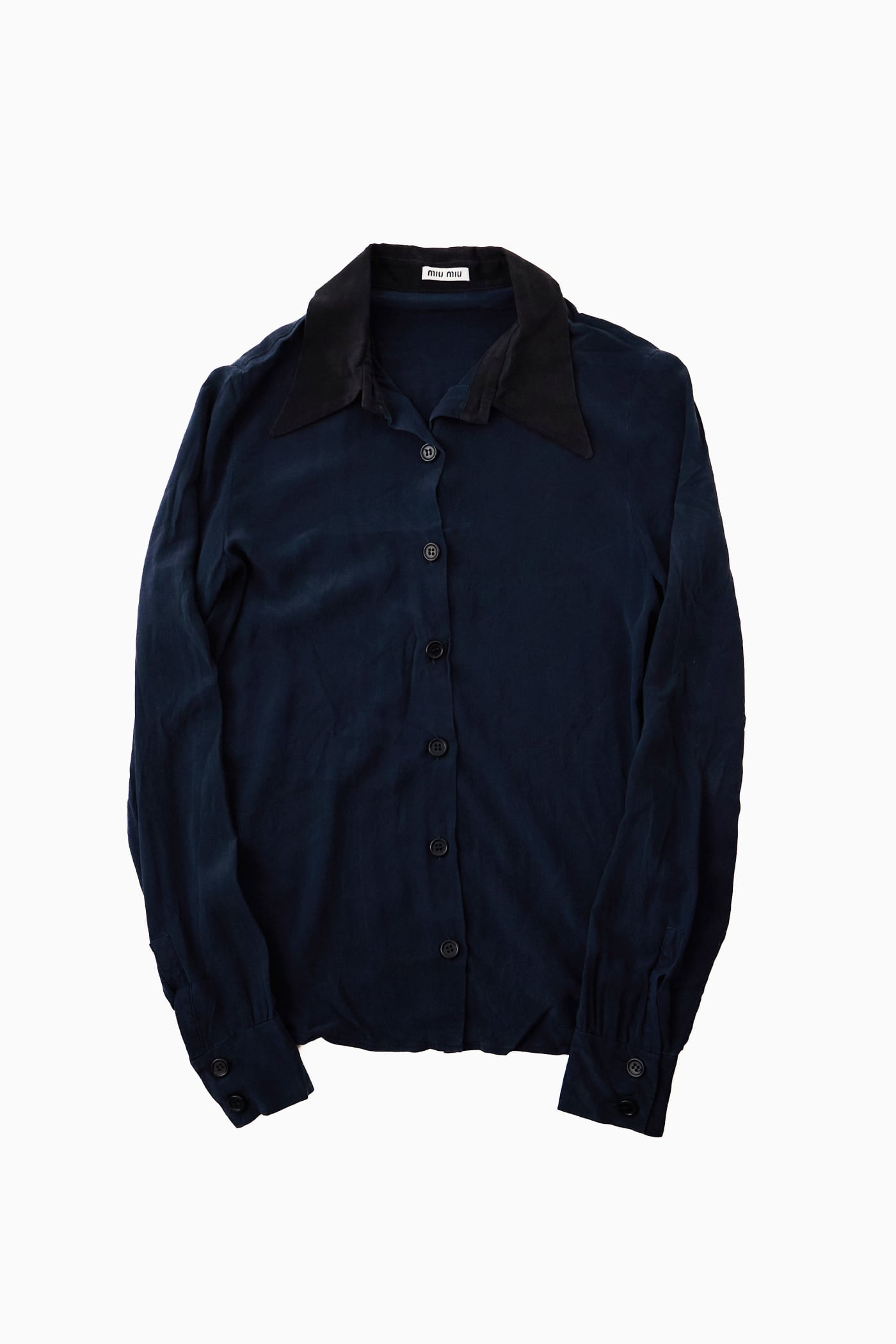 Ladies】 miumiu NAVY SILK SHIRT | Reben｜デザインという文脈が