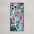 受注生産 iPhoneケース ピンク街区とブルー水路の地図柄｜マップアート UMAP029B