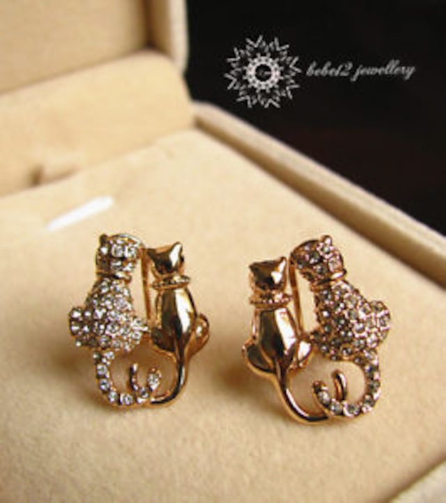 【送料無料】イヤリングクリアクリスタルローズゴールドlove catsanimal earringclear crystalrose goldrge249n236