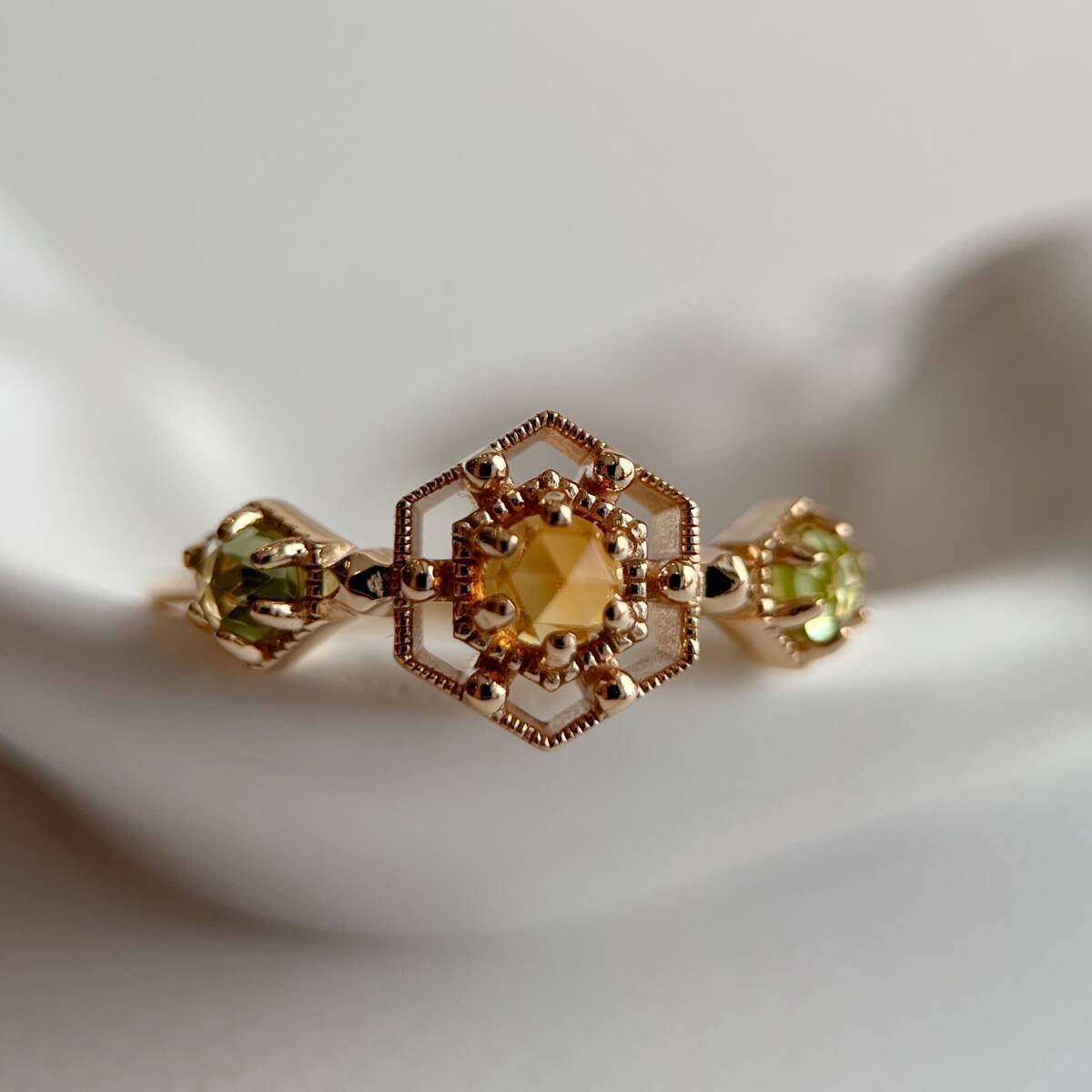 天然シトリン&ペリドット ローズリング silver925