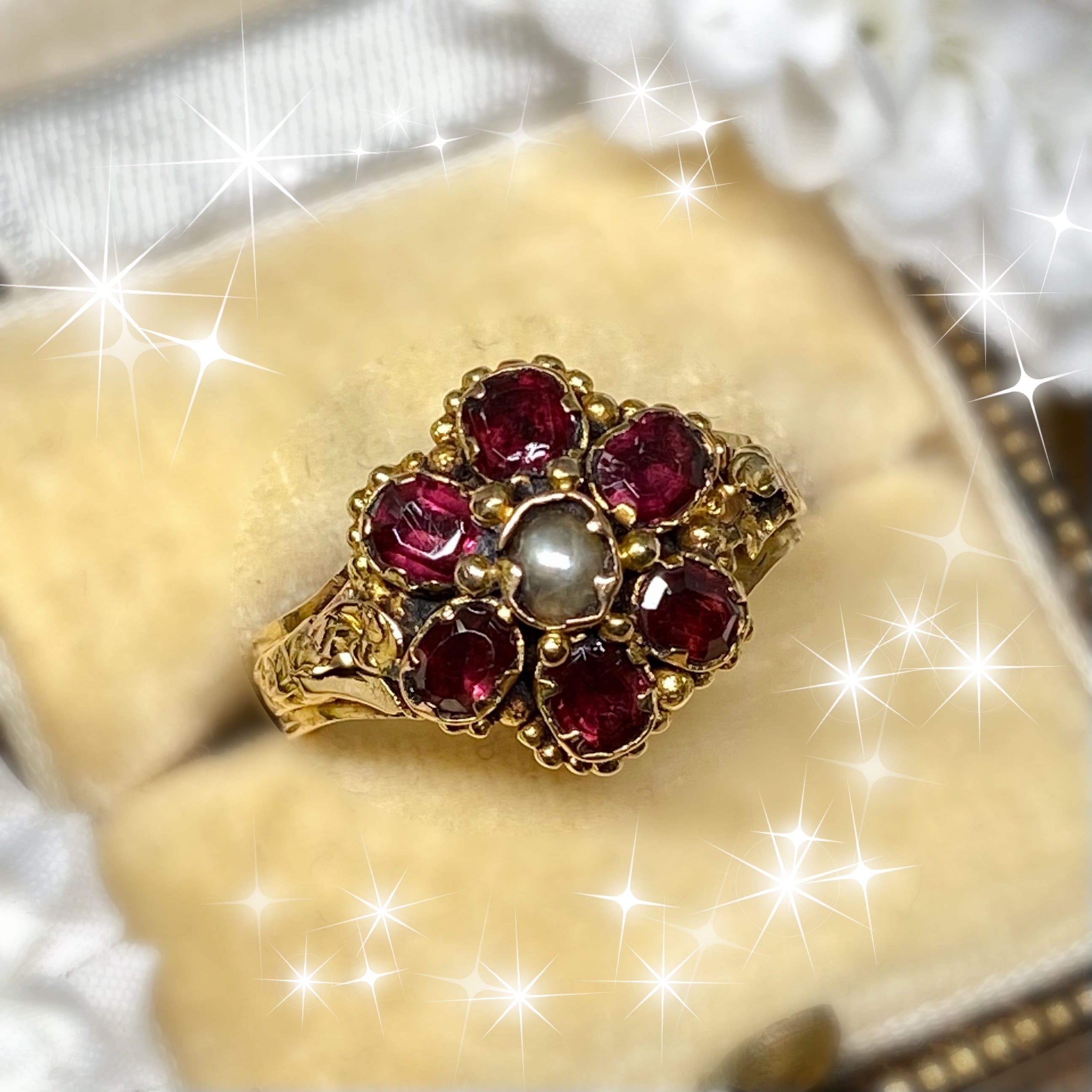 アンティークピアス パール ガーネット9ct-