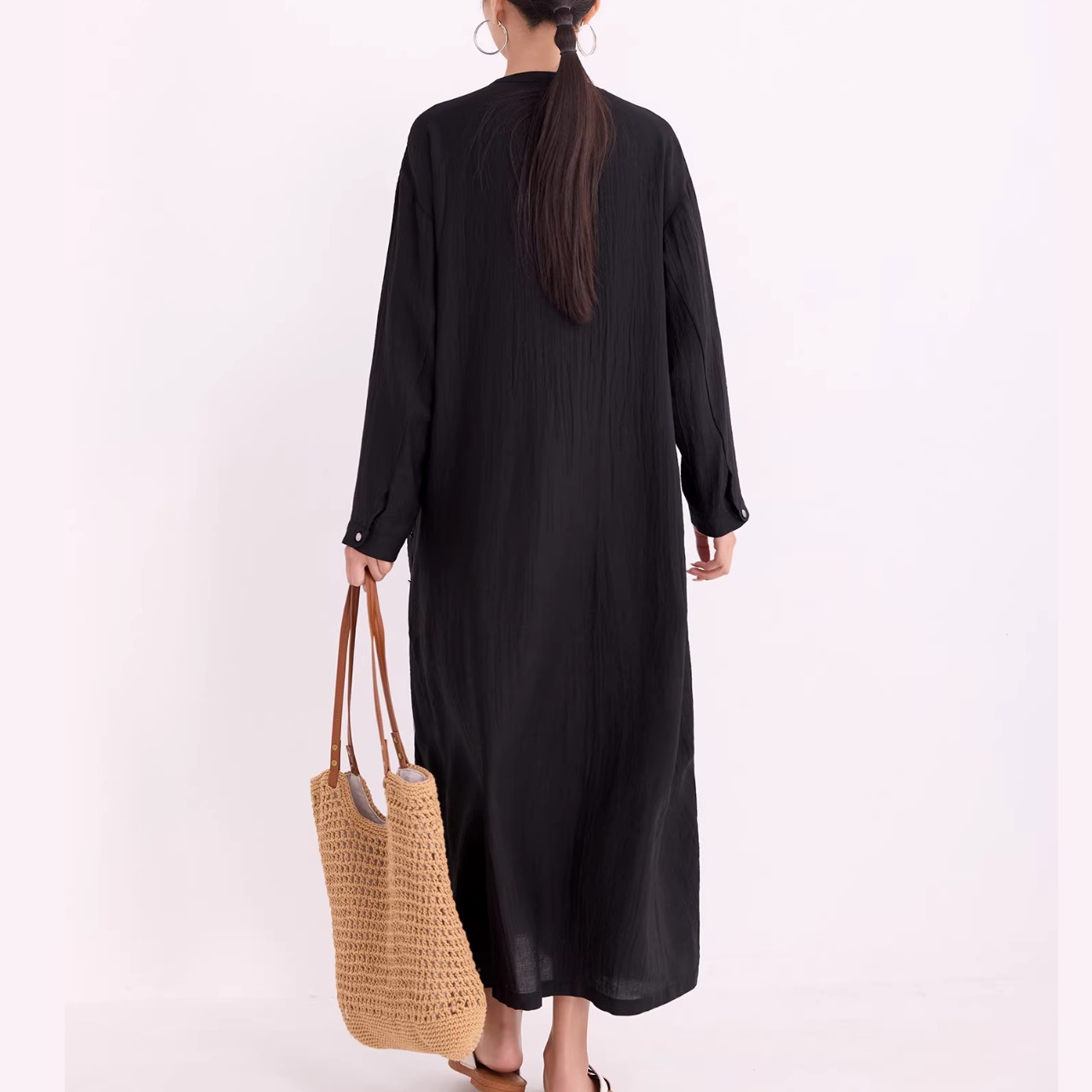 サイドボタン マキシ丈 シャツワンピース 00010・画像7