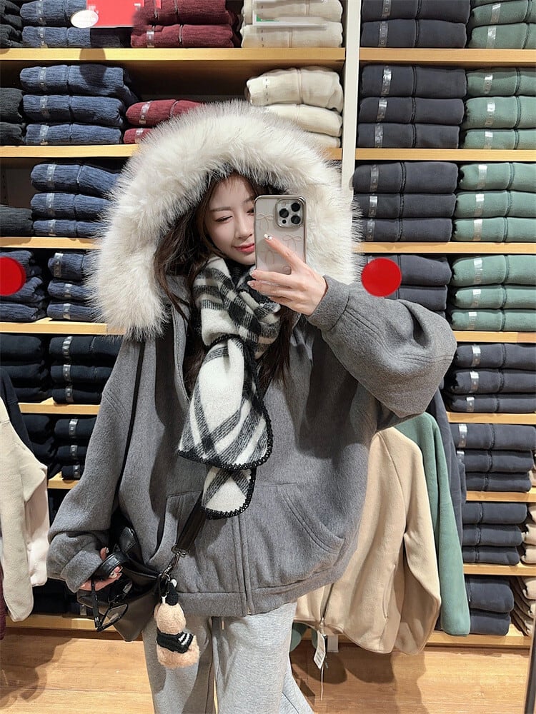 outer】フードファー裹起毛フーディーパーカー M28497 | nanastyle