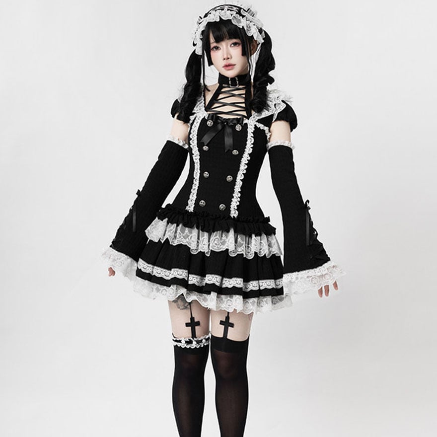 退廃ドールの黒薔薇 ｜十字レースアップゴシックワンピース | ロリータ