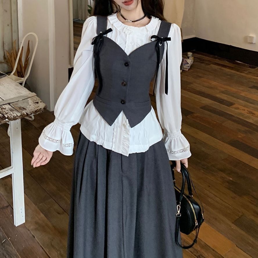 セットアップ 3点セット ブラウス ベスト ロングスカート フリル