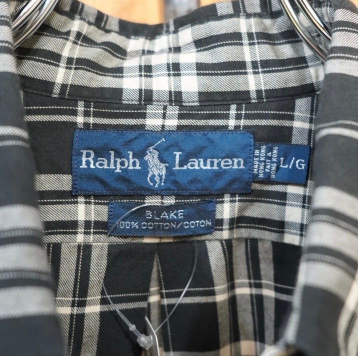 90s ralphlauren blake 白黒 チェックシャツ L/ラルフローレン