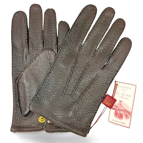 ★定価11.7万円超・新品未使用★ デンツ DENTS　ペッカリーアンライニンググローブ　スナップ　手袋　ダークブラウン　サイズ9（Lサイズ相当）
