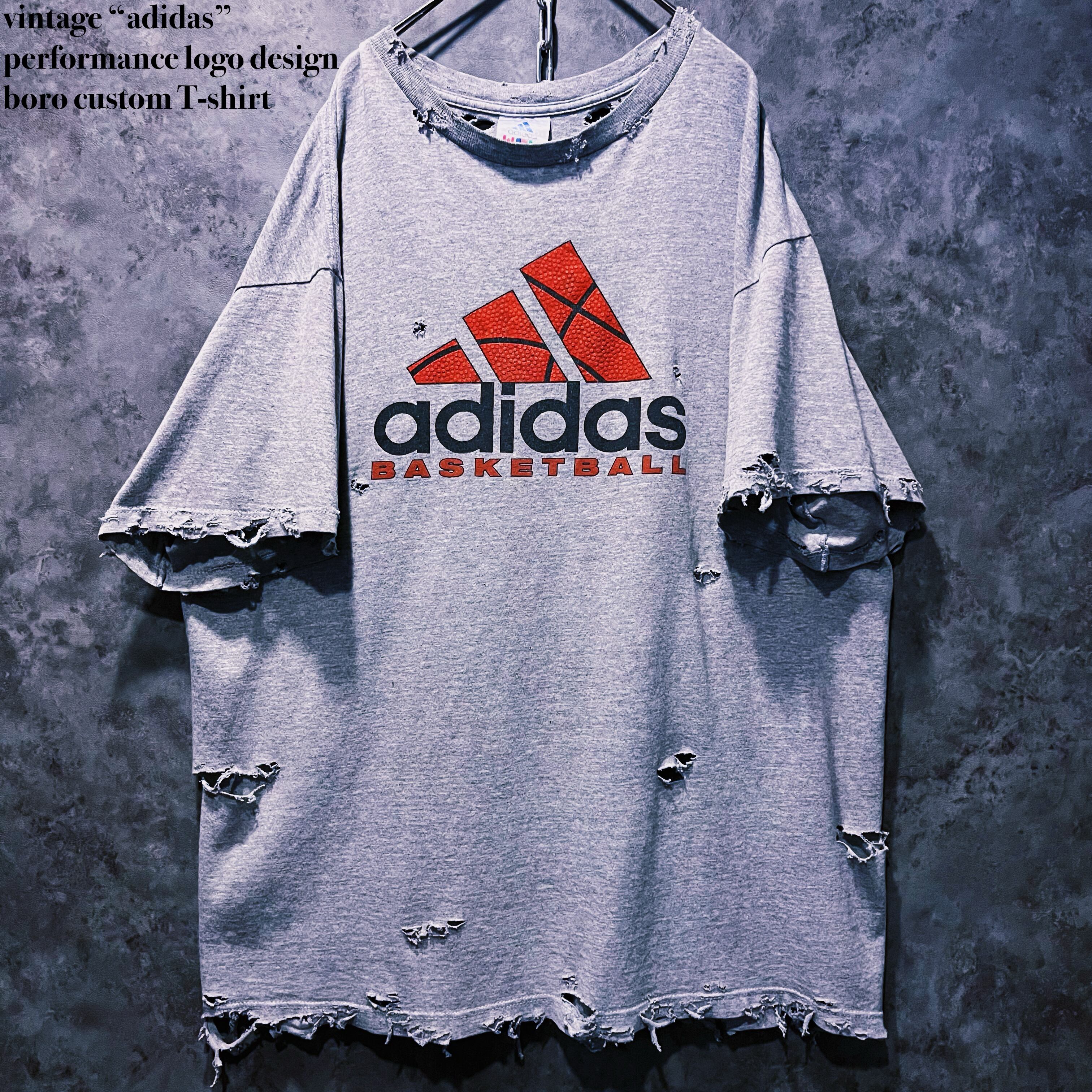 【doppio】vintage “adidas” performance logo design boro custom T-shirt