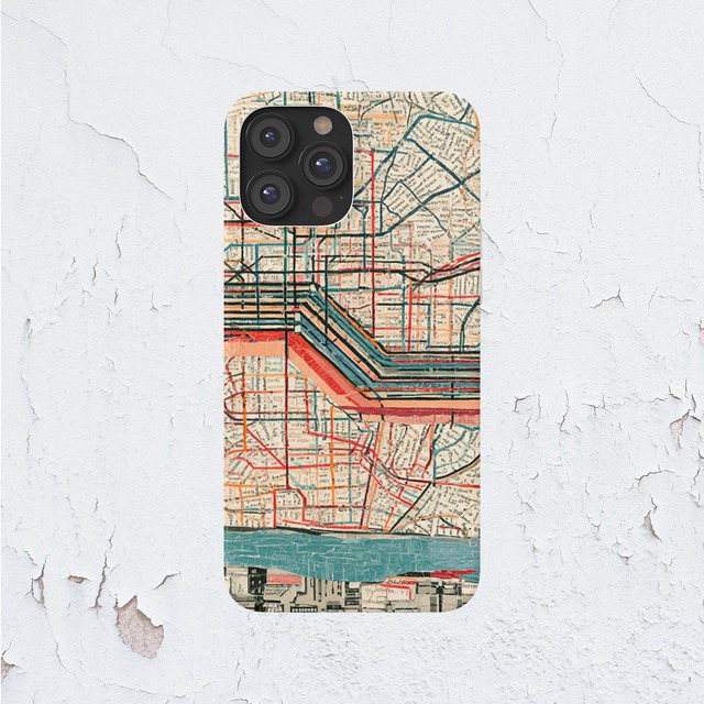 受注生産 iPhoneケース 赤い路線のヴィンテージ都市マップ｜マップアート UMAP052B