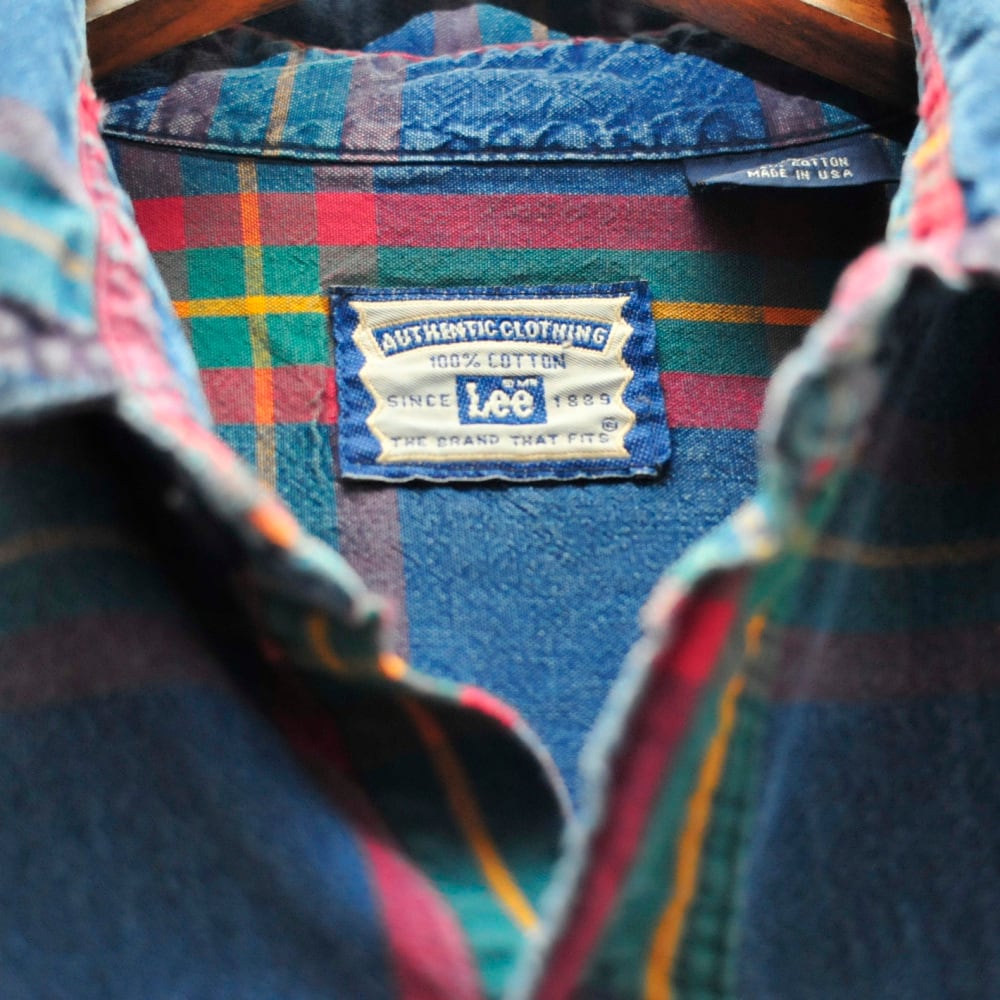 made in usa 90s Lee check denim cotton shirt {アメリカ製 ９０s Lee ...