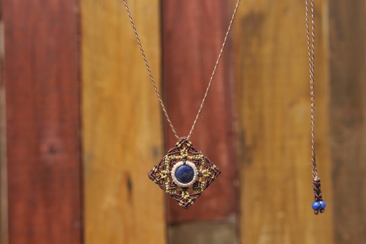 Lapis lazuli micro macrame mandala pendant