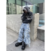 VINTAGE ウォッシュ加工 手描きセットアップ ジップパーカー T1803