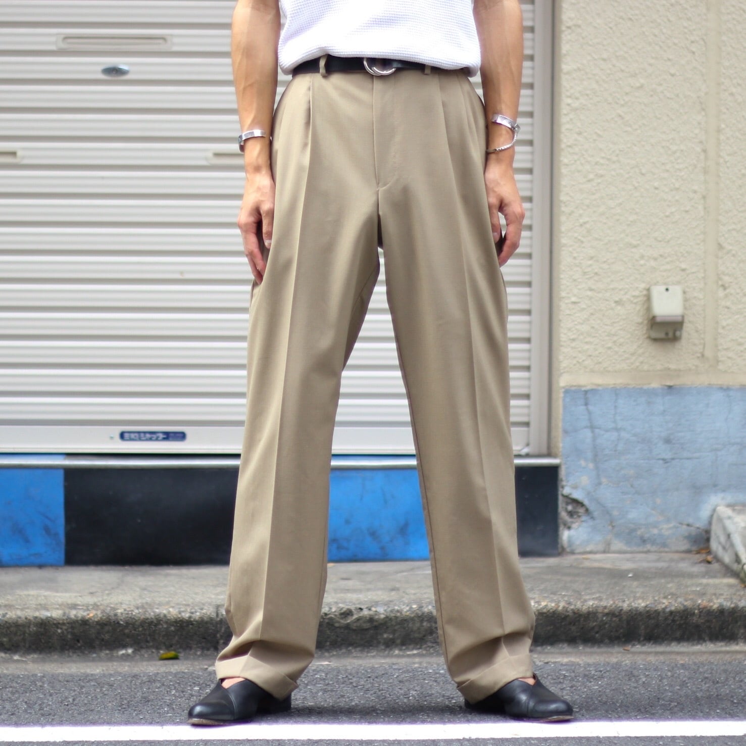 希少カラー 90s 2タックサマーウールワイドスラックス ヴィンテージ