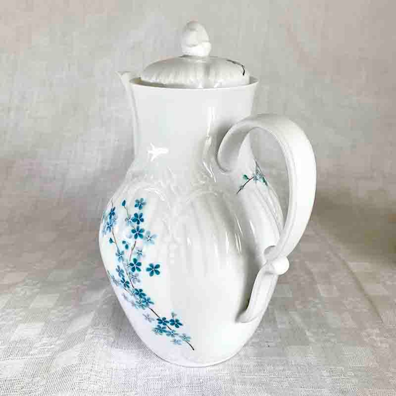 コーヒーポット　リモージュ　 くすみブルーの小花 枝物 ポット Limoges 12TWcn2