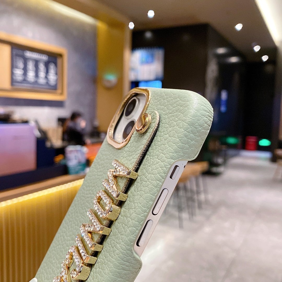 ストラップ付き レザー カスタム 名前入れ iPhoneケース