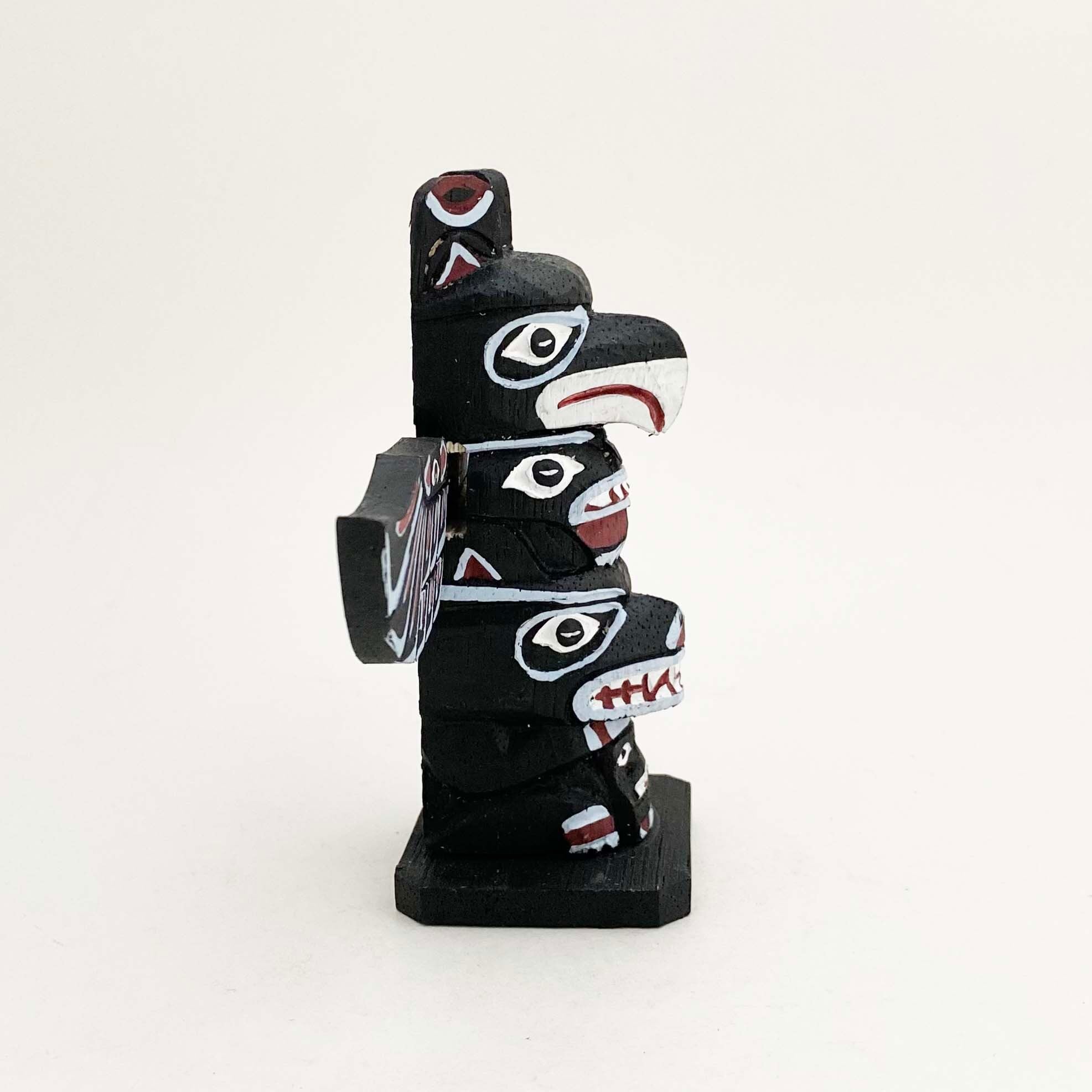 ヴィンテージ・トーテムポール（アラスカ先住民 / 木製ハンドペイント）12cm