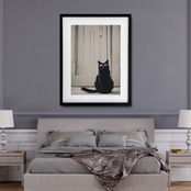 Black Cat｜サングラスをかけた黒猫のアートポスター｜モノトーンやポップインテリアに合うモダンデザイン｜額縁セット｜A2ポスター