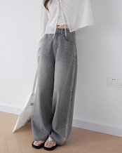 Wide leg damage denim Pants T20166