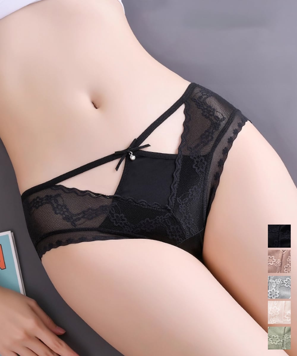 花柄レース ショーツ リボン付き 美尻